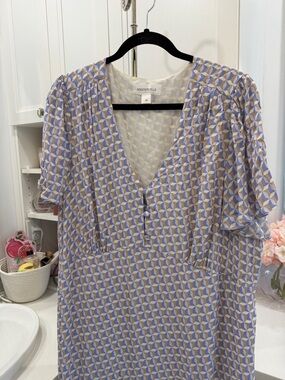 Addition Elle Lavender and Cream Geometric V-Neck Tunic